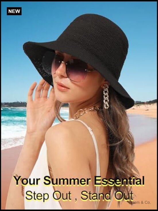 Handmade Straw Bucket Hat Foldable Travel Sun Hat UPF 50+ main image 5